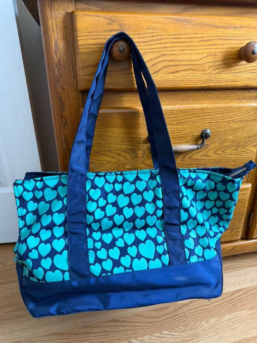 Blue Heart Print Dog Carrier Tote Bag - Navy and Aqua